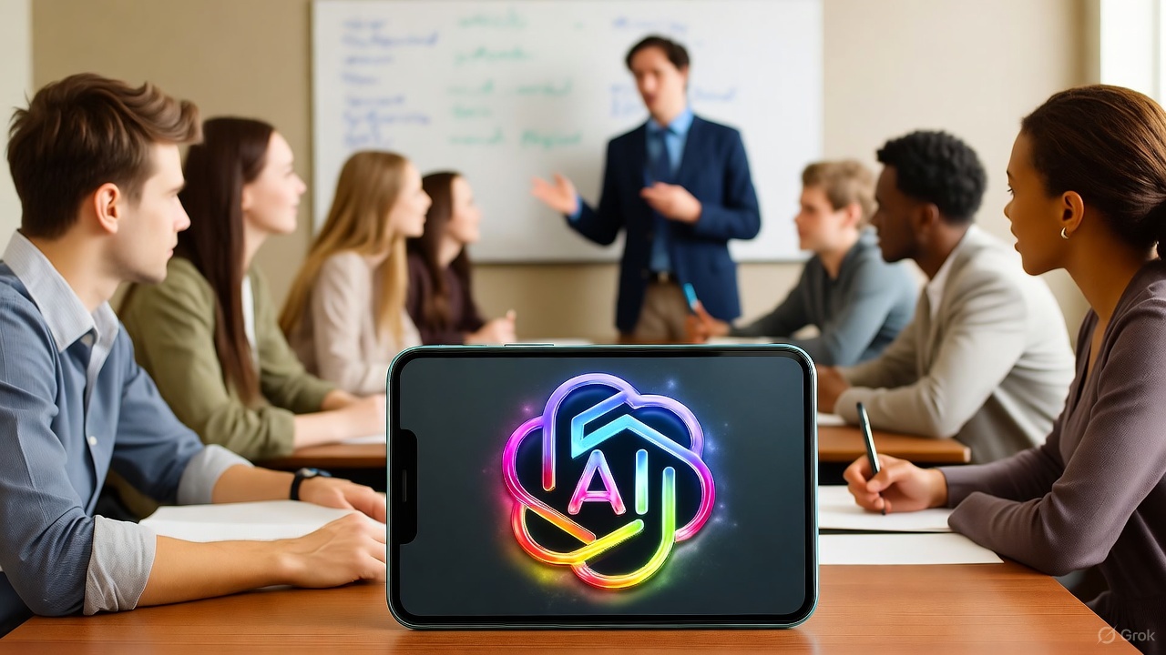 University lecture and AI illustration